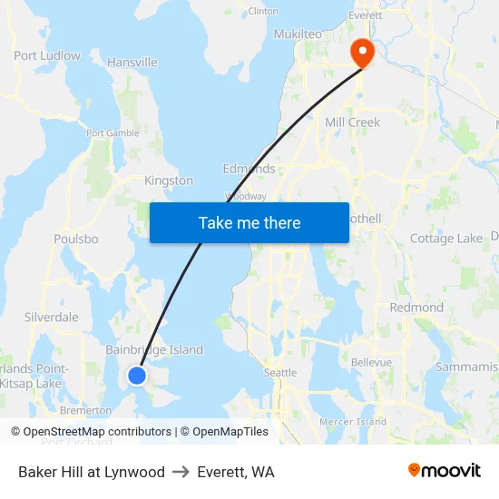 Baker Hill at Lynwood to Everett, WA map