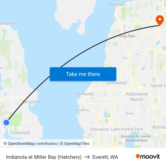 Indianola at Miller Bay (Hatchery) to Everett, WA map