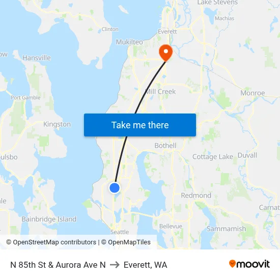 N 85th St & Aurora Ave N to Everett, WA map