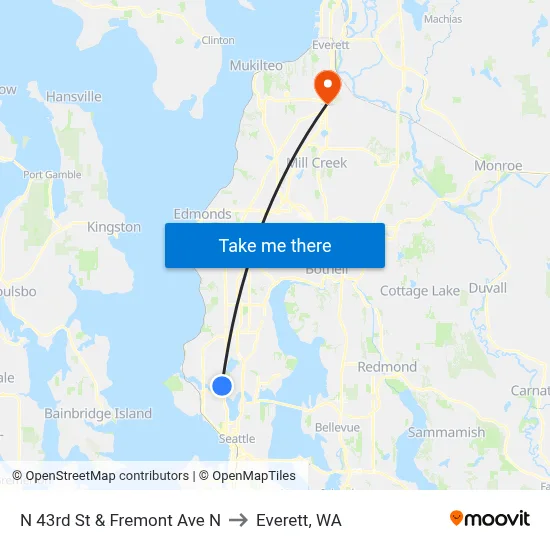 N 43rd St & Fremont Ave N to Everett, WA map