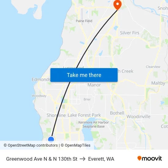Greenwood Ave N & N 130th St to Everett, WA map