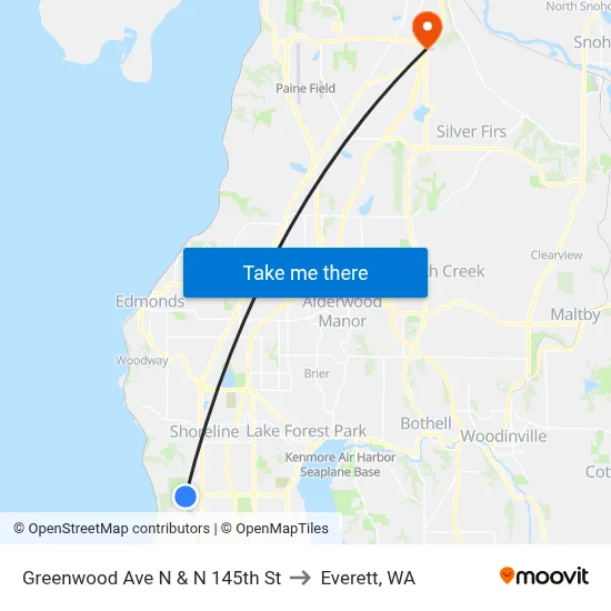 Greenwood Ave N & N 145th St to Everett, WA map