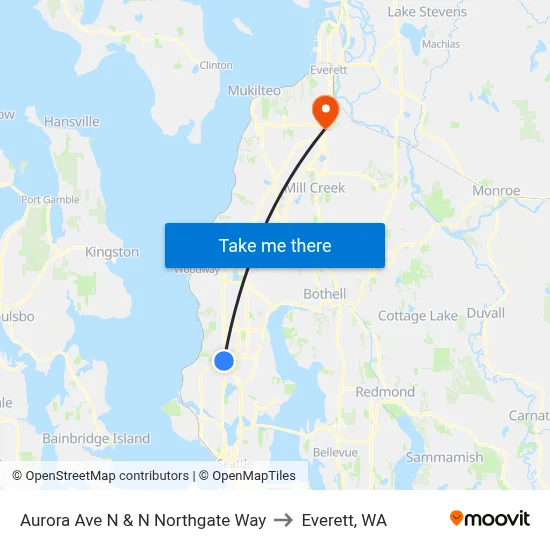 Aurora Ave N & N Northgate Way to Everett, WA map
