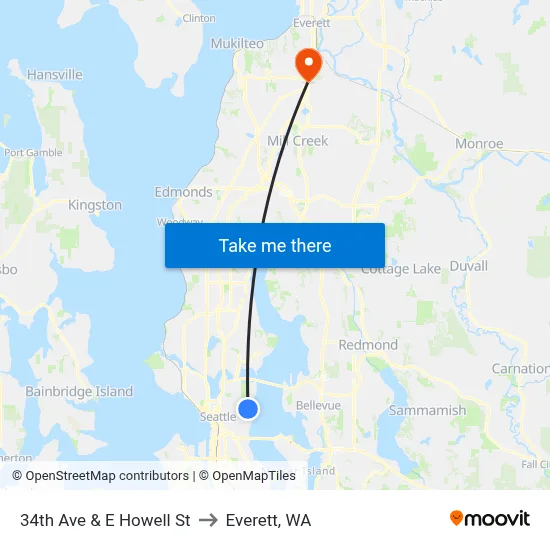 34th Ave & E Howell St to Everett, WA map
