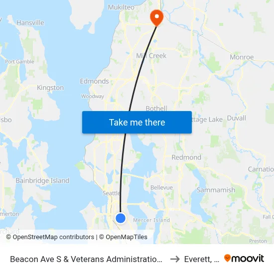 Beacon Ave S & Veterans Administration Hospital to Everett, WA map