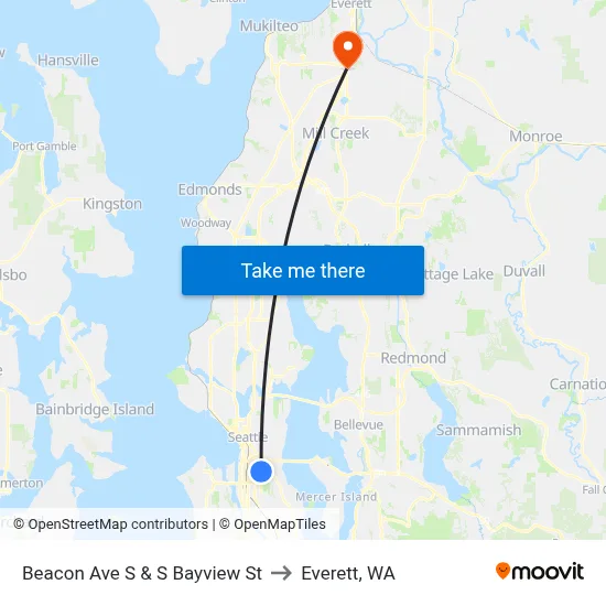 Beacon Ave S & S Bayview St to Everett, WA map