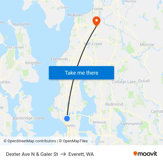 Dexter Ave N & Galer St to Everett, WA map