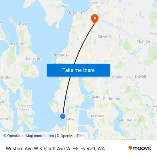 Western Ave W & Elliott Ave W to Everett, WA map