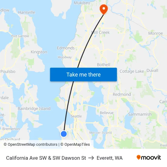 California Ave SW & SW Dawson St to Everett, WA map