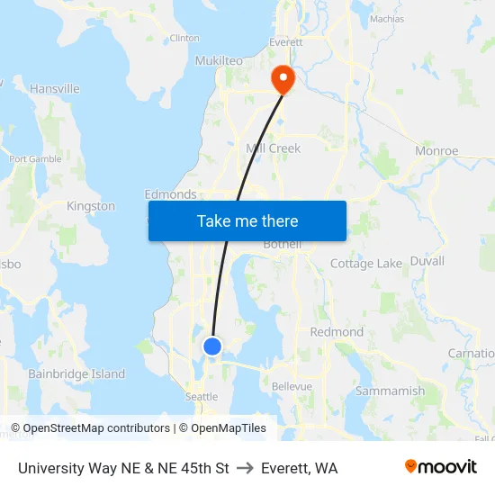 University Way NE & NE 45th St to Everett, WA map