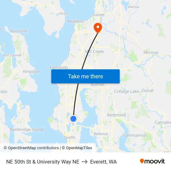 NE 50th St & University Way NE to Everett, WA map