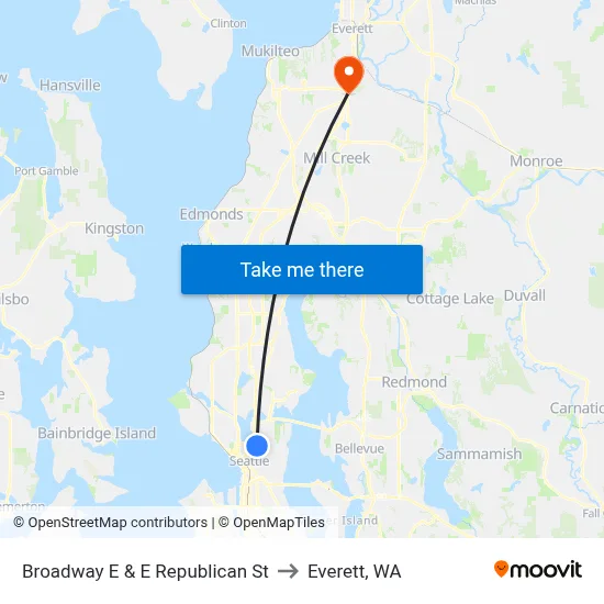Broadway E & E Republican St to Everett, WA map
