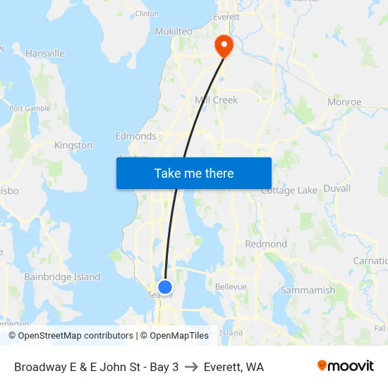 Broadway E & E John St - Bay 3 to Everett, WA map
