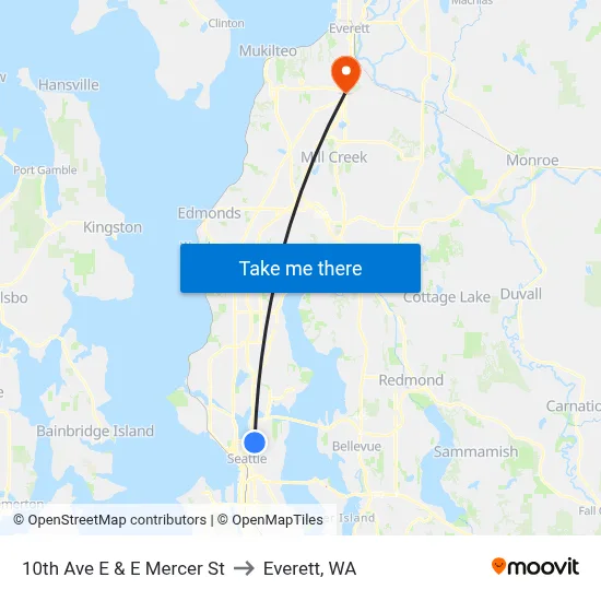10th Ave E & E Mercer St to Everett, WA map