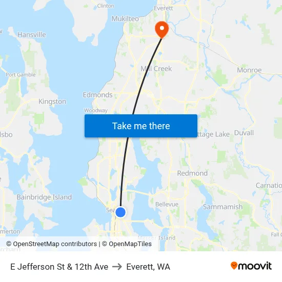 E Jefferson St & 12th Ave to Everett, WA map
