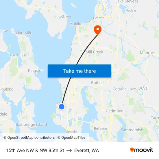 15th Ave NW & NW 85th St to Everett, WA map