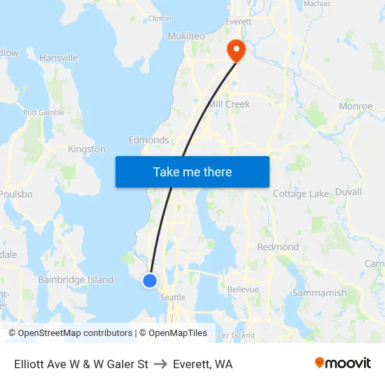 Elliott Ave W & W Galer St to Everett, WA map