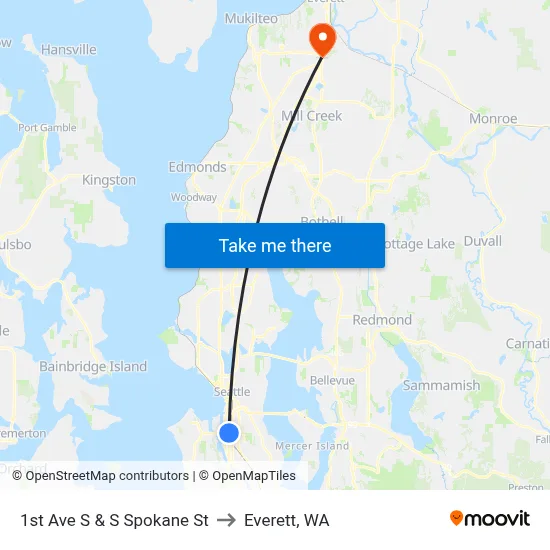 1st Ave S & S Spokane St to Everett, WA map