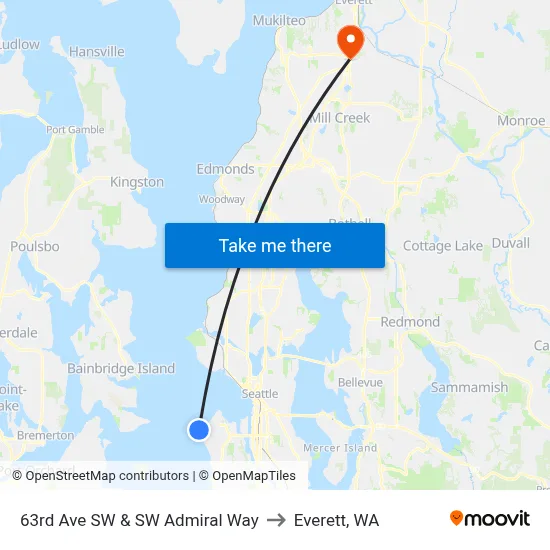63rd Ave SW & SW Admiral Way to Everett, WA map