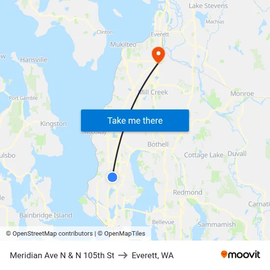 Meridian Ave N & N 105th St to Everett, WA map