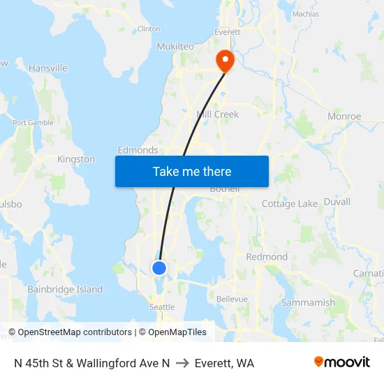 N 45th St & Wallingford Ave N to Everett, WA map