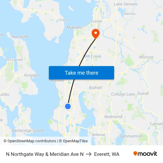 N Northgate Way & Meridian Ave N to Everett, WA map
