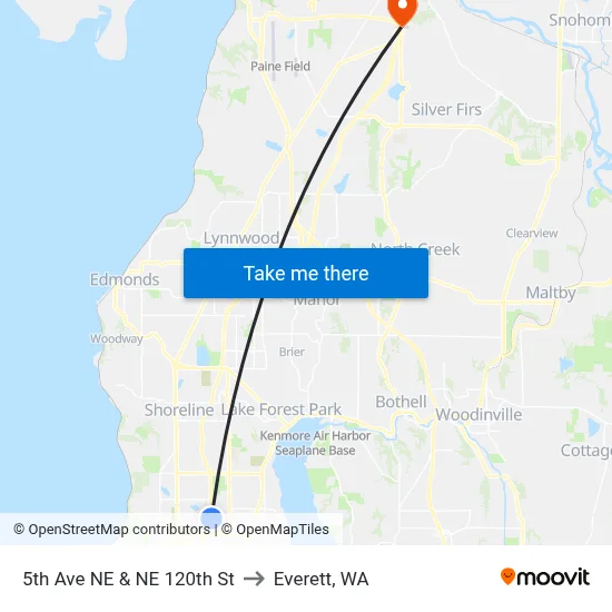 5th Ave NE & NE 120th St to Everett, WA map