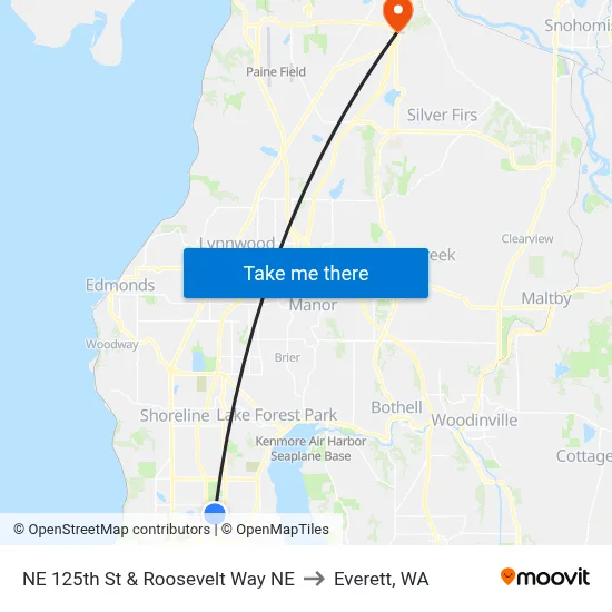 NE 125th St & Roosevelt Way NE to Everett, WA map