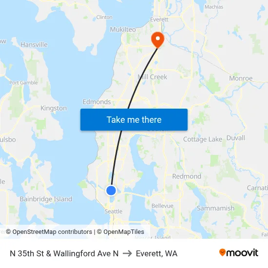 N 35th St & Wallingford Ave N to Everett, WA map