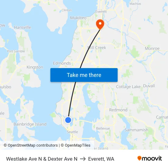 Westlake Ave N & Dexter Ave N to Everett, WA map