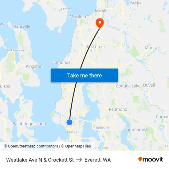 Westlake Ave N & Crockett St to Everett, WA map