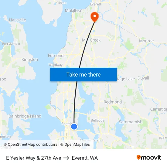 E Yesler Way & 27th Ave to Everett, WA map