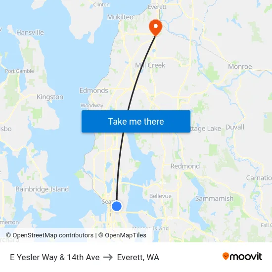 E Yesler Way & 14th Ave to Everett, WA map