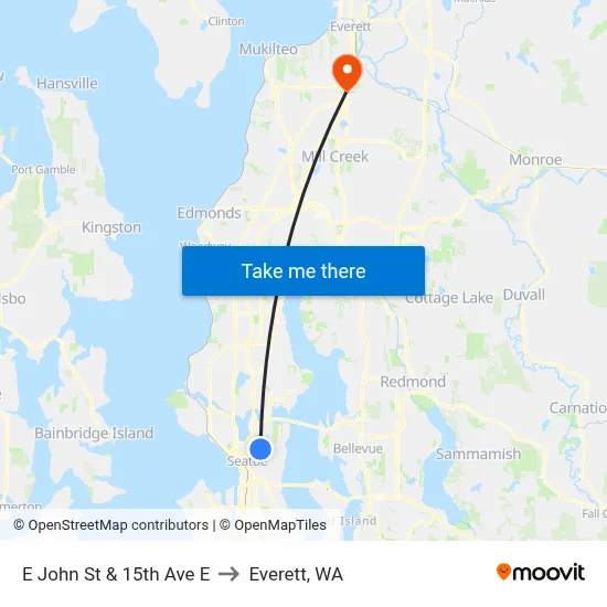 E John St & 15th Ave E to Everett, WA map
