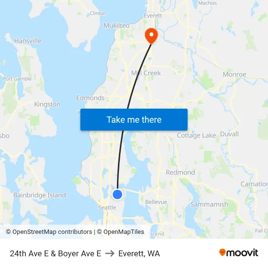 24th Ave E & Boyer Ave E to Everett, WA map