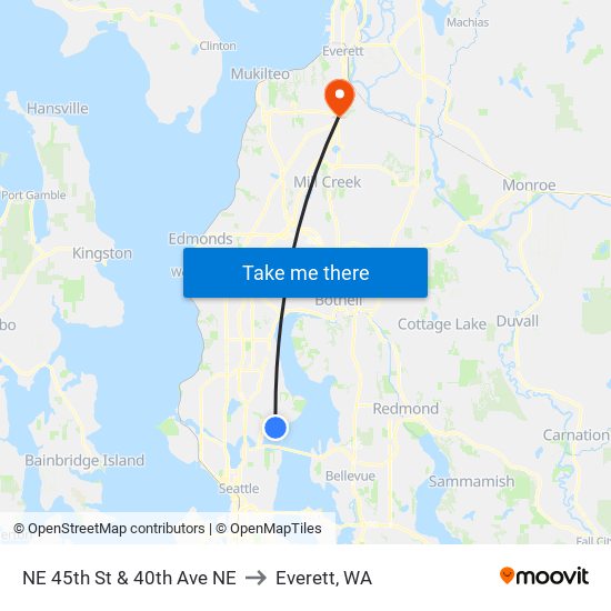 NE 45th St & 40th Ave NE to Everett, WA map