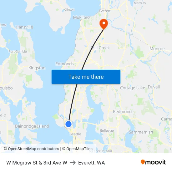 W Mcgraw St & 3rd Ave W to Everett, WA map