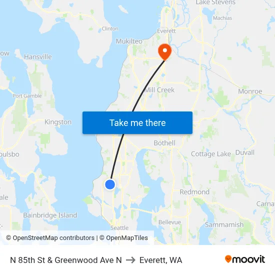 N 85th St & Greenwood Ave N to Everett, WA map