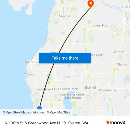 N 130th St & Greenwood Ave N to Everett, WA map