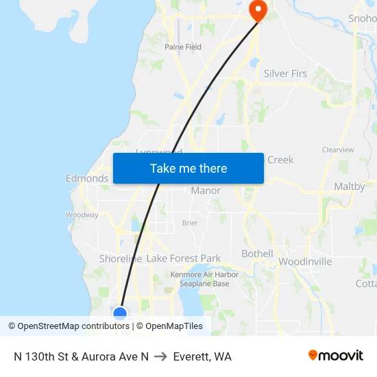 N 130th St & Aurora Ave N to Everett, WA map