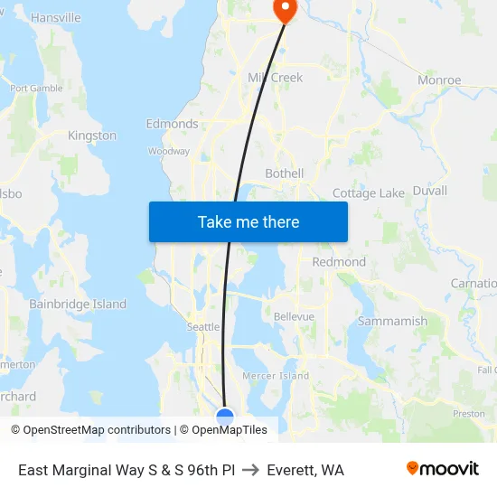 East Marginal Way S & S 96th Pl to Everett, WA map