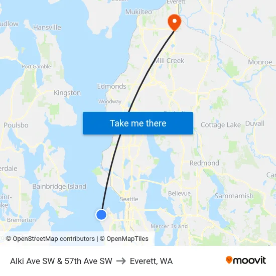 Alki Ave SW & 57th Ave SW to Everett, WA map