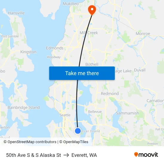 50th Ave S & S Alaska St to Everett, WA map