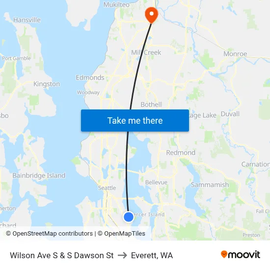 Wilson Ave S & S Dawson St to Everett, WA map