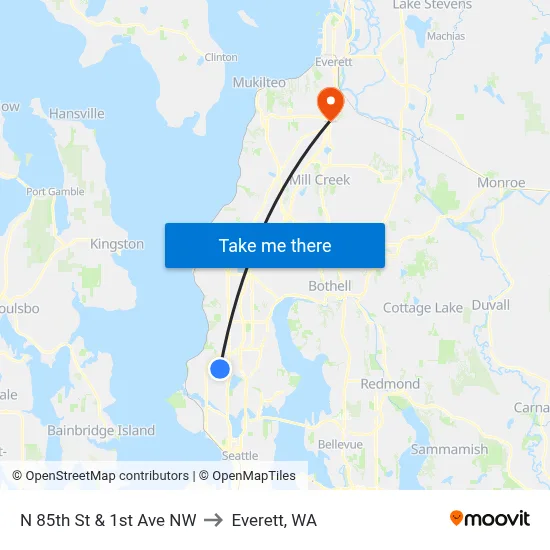 N 85th St & 1st Ave NW to Everett, WA map