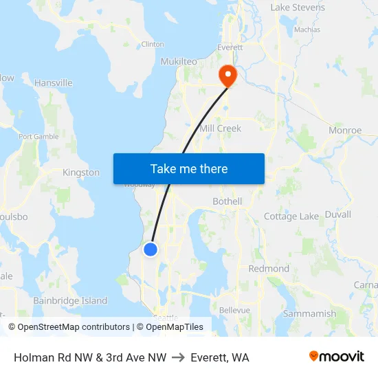 Holman Rd NW & 3rd Ave NW to Everett, WA map