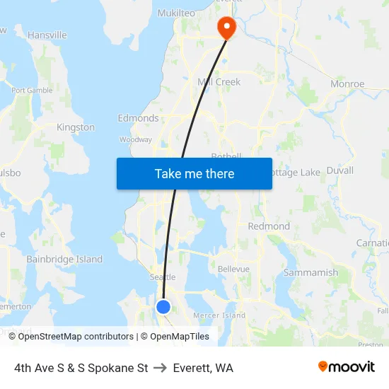 4th Ave S & S Spokane St to Everett, WA map
