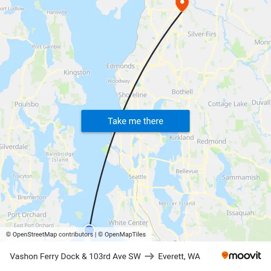 Vashon Ferry Dock & 103rd Ave SW to Everett, WA map