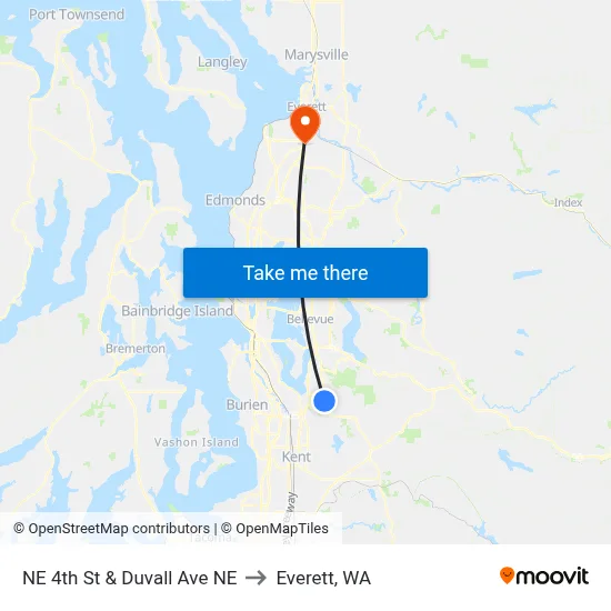 NE 4th St & Duvall Ave NE to Everett, WA map