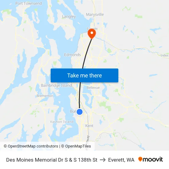 Des Moines Memorial Dr S & S 138th St to Everett, WA map